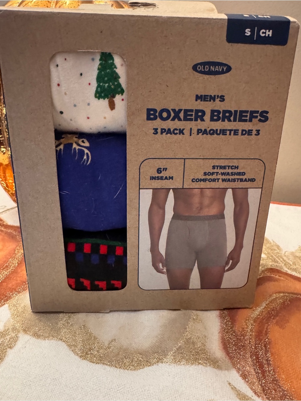 NEW Old Navy Men’s 3-Pack Boxer Briefs Sz Small Christmas print 6” inseam